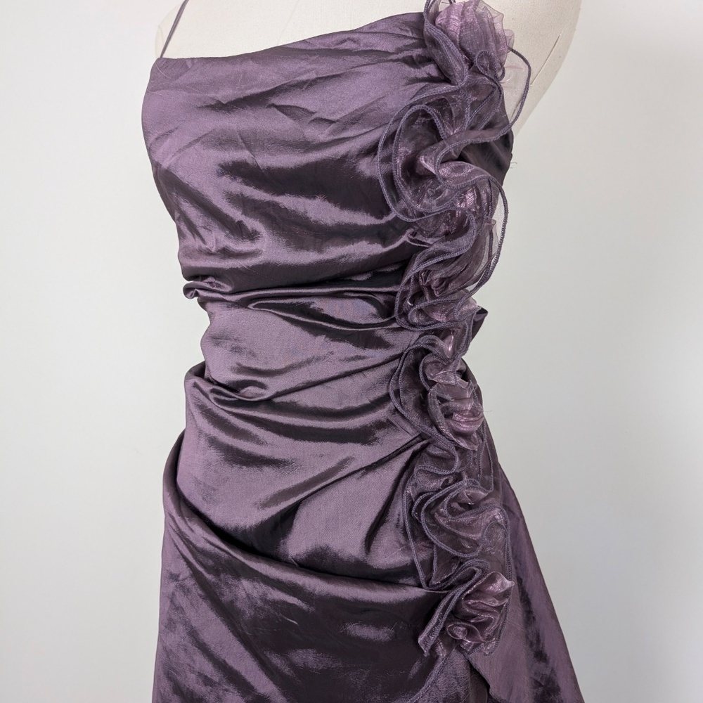 Vintage Purple Asymmetrical Ruffle Satin Dress - Picture 10 of 14